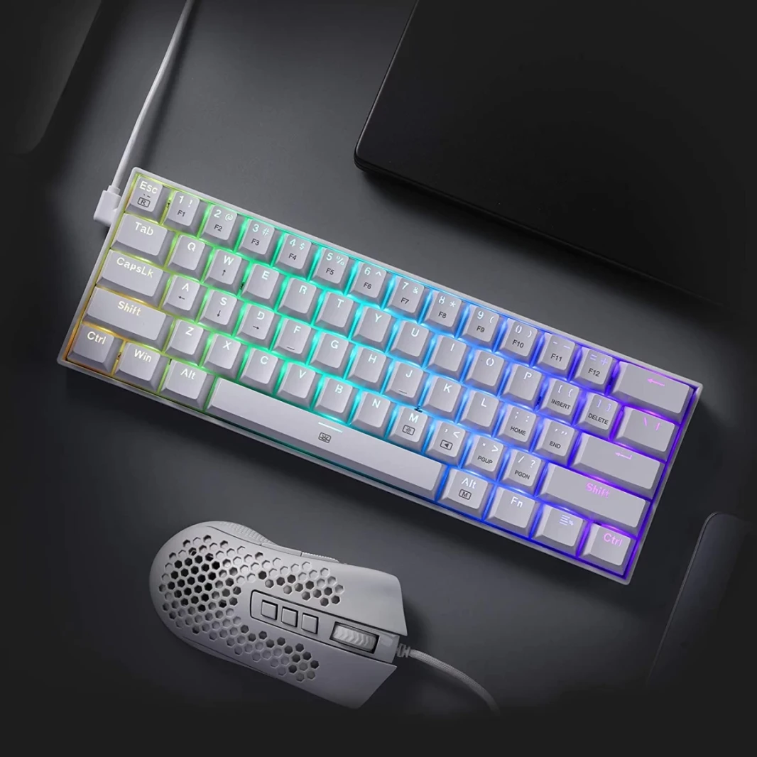Redragon K630 Dragonborn 60 ٪ Wired RGB Gaming Keyboard ، 61 Keys لوحة مفاتيح ميكانيكية مضغوطة مع مفتاح زرقاء خطي ، دعم برامج التشغيل ، أبيض