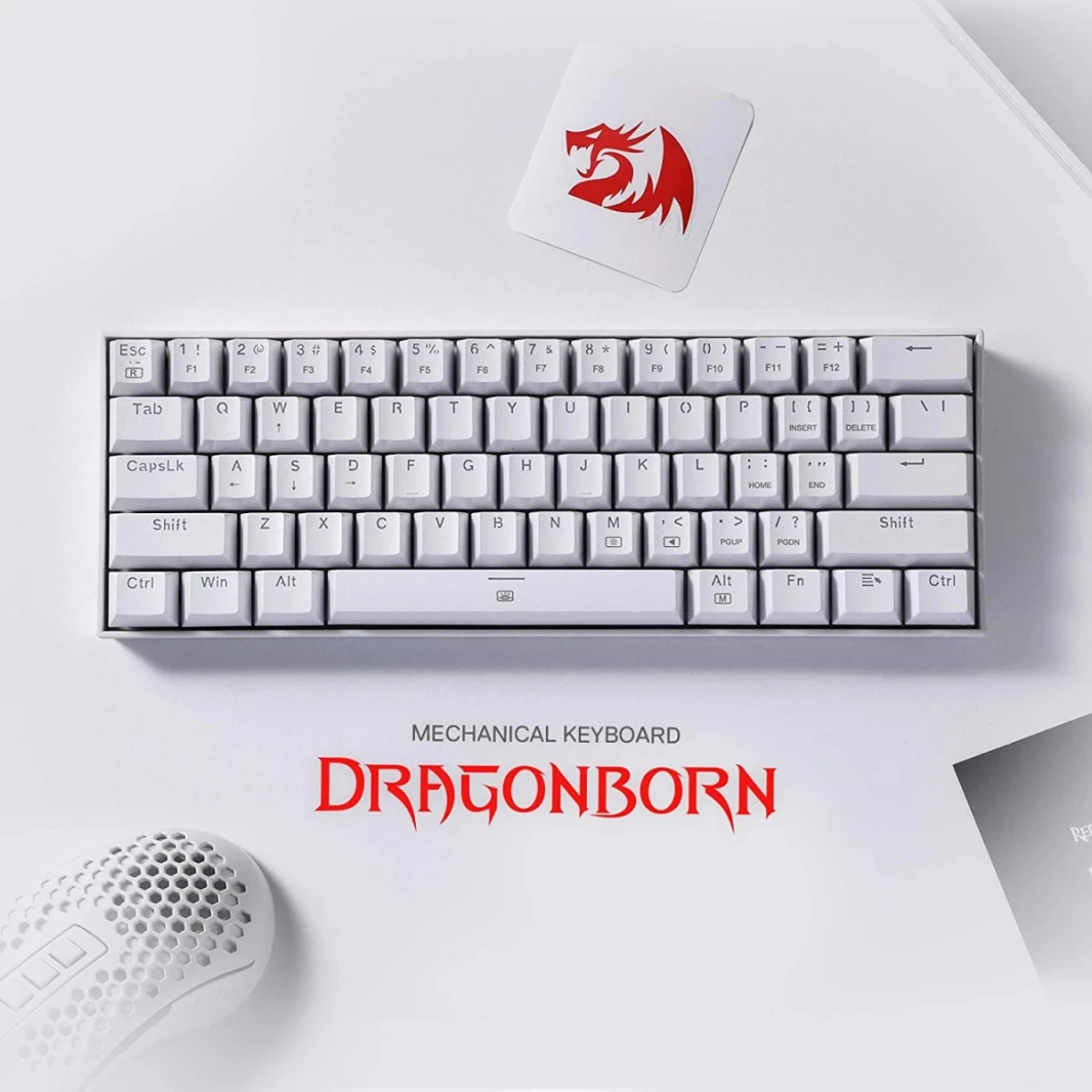 Redragon K630 Dragonborn 60 ٪ Wired RGB Gaming Keyboard ، 61 Keys لوحة مفاتيح ميكانيكية مضغوطة مع مفتاح زرقاء خطي ، دعم برامج التشغيل ، أبيض