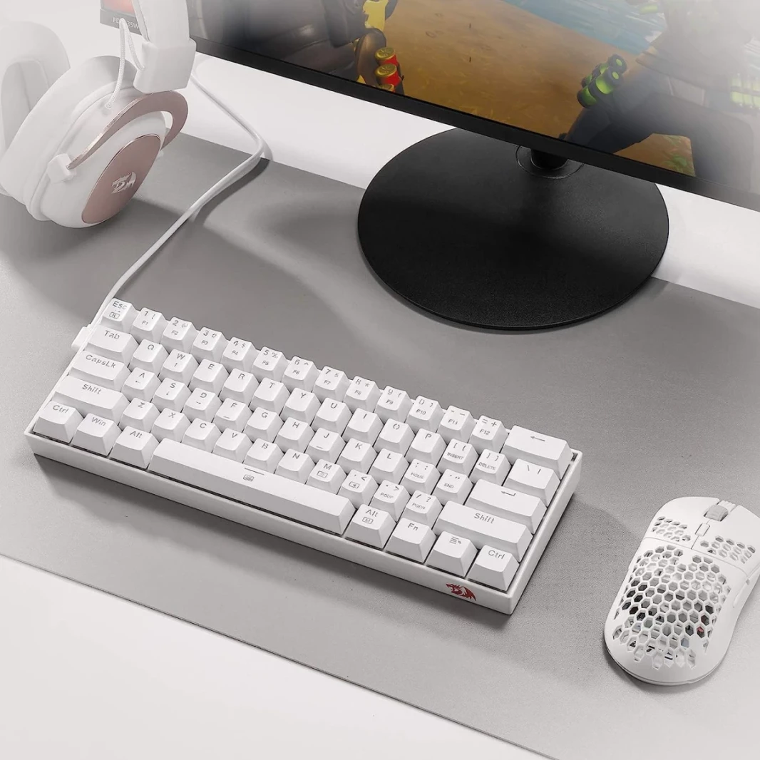Redragon K630 Dragonborn 60 ٪ Wired RGB Gaming Keyboard ، 61 Keys لوحة مفاتيح ميكانيكية مضغوطة مع مفتاح زرقاء خطي ، دعم برامج التشغيل ، أبيض