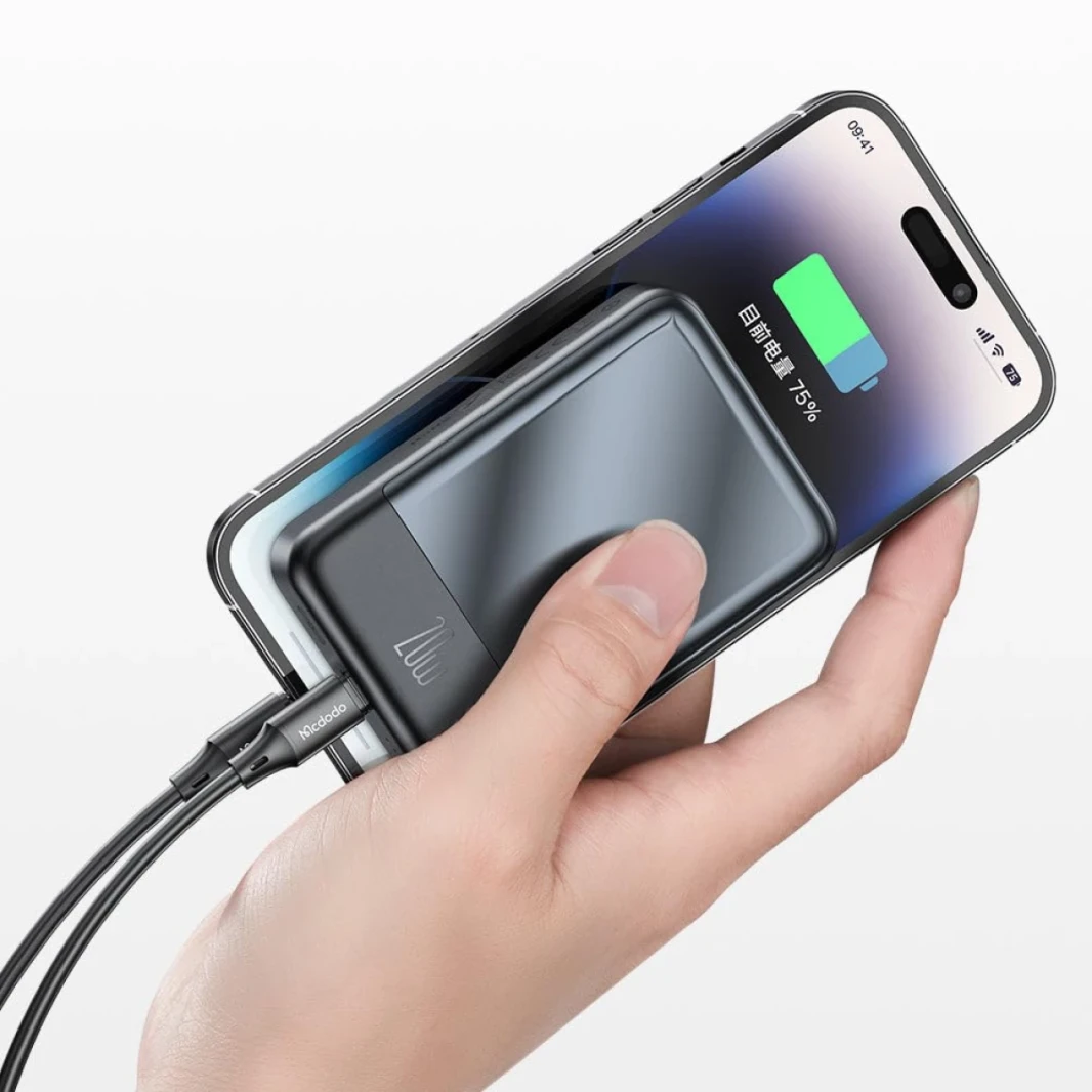 McDodo MC -5101 20W Magnetic Wireless Charging 10000mah Power Bank مع حامل الهاتف - أسود