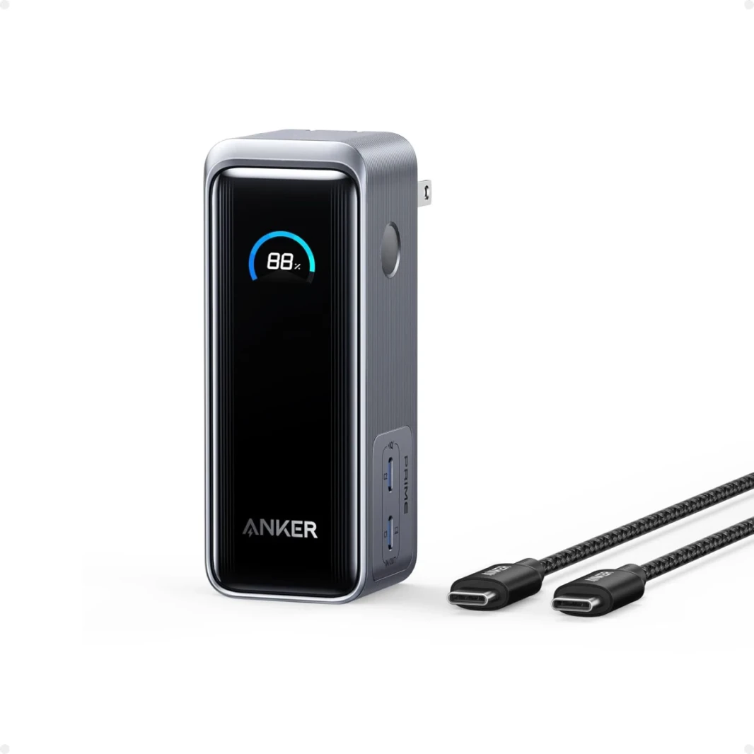Anker Prime Power Bank ، حزمة بطارية 9،600 مللي أمبير في الساعة مع إخراج 65W ، قابس AC مدمج ، يدعم PD 3.0 و PPS ، شاحن سريع 30W ، شاحن محمول أنيق لـ MacBook Pro ، iPhone 15 Series ، Galaxy ، iPad