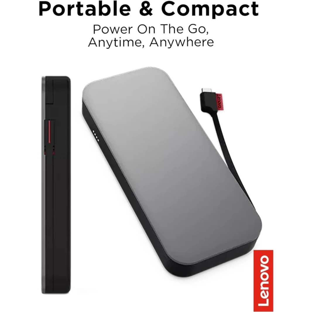 Lenovo Go USB-C Power Bank 20000 MAH 65W USB-C & USB-A POTTS FASTER TARGING PORTABLE PORTALE مع كابل متكامل-Storm Gray