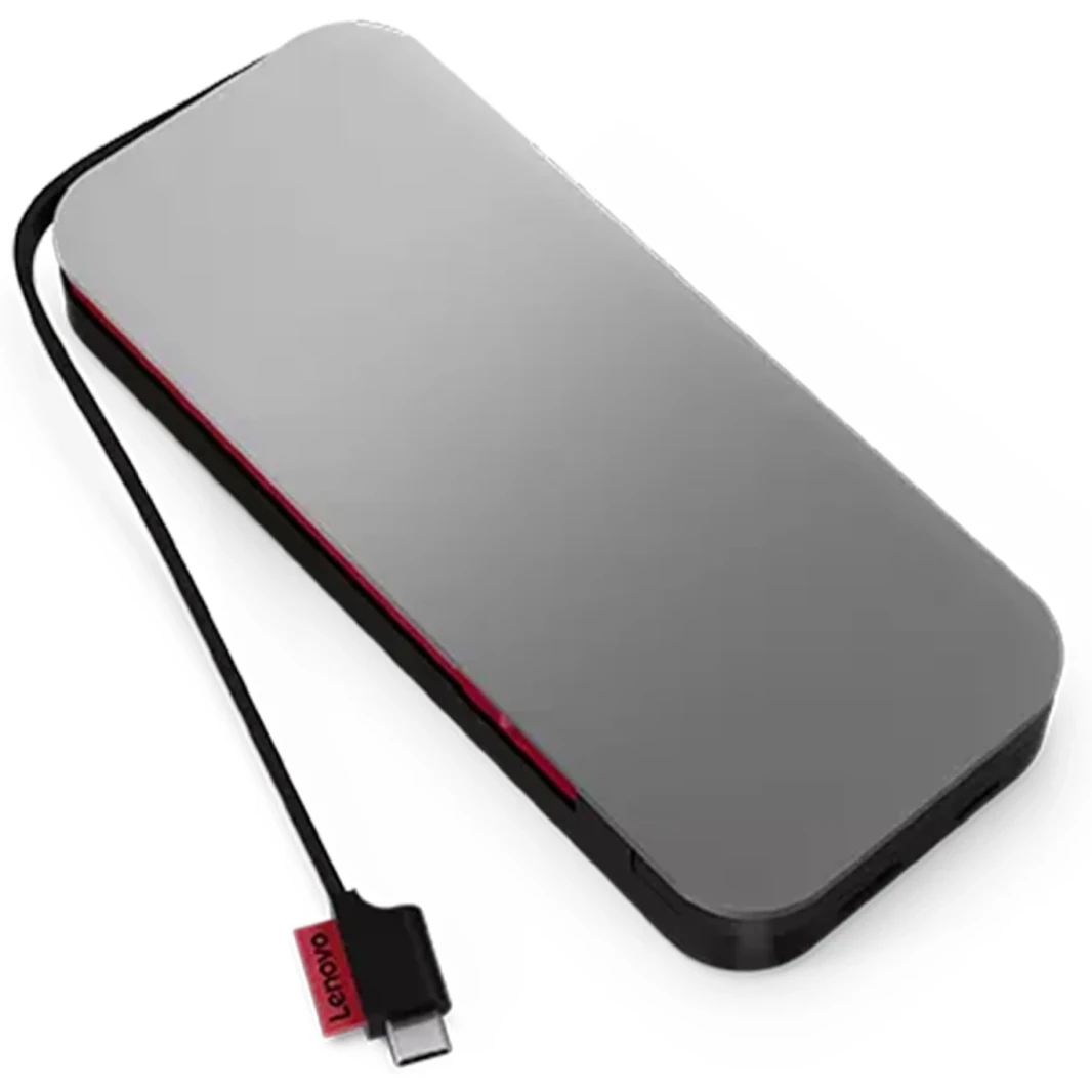 Lenovo Go USB-C Power Bank 20000 MAH 65W USB-C & USB-A POTTS FASTER TARGING PORTABLE PORTALE مع كابل متكامل-Storm Gray