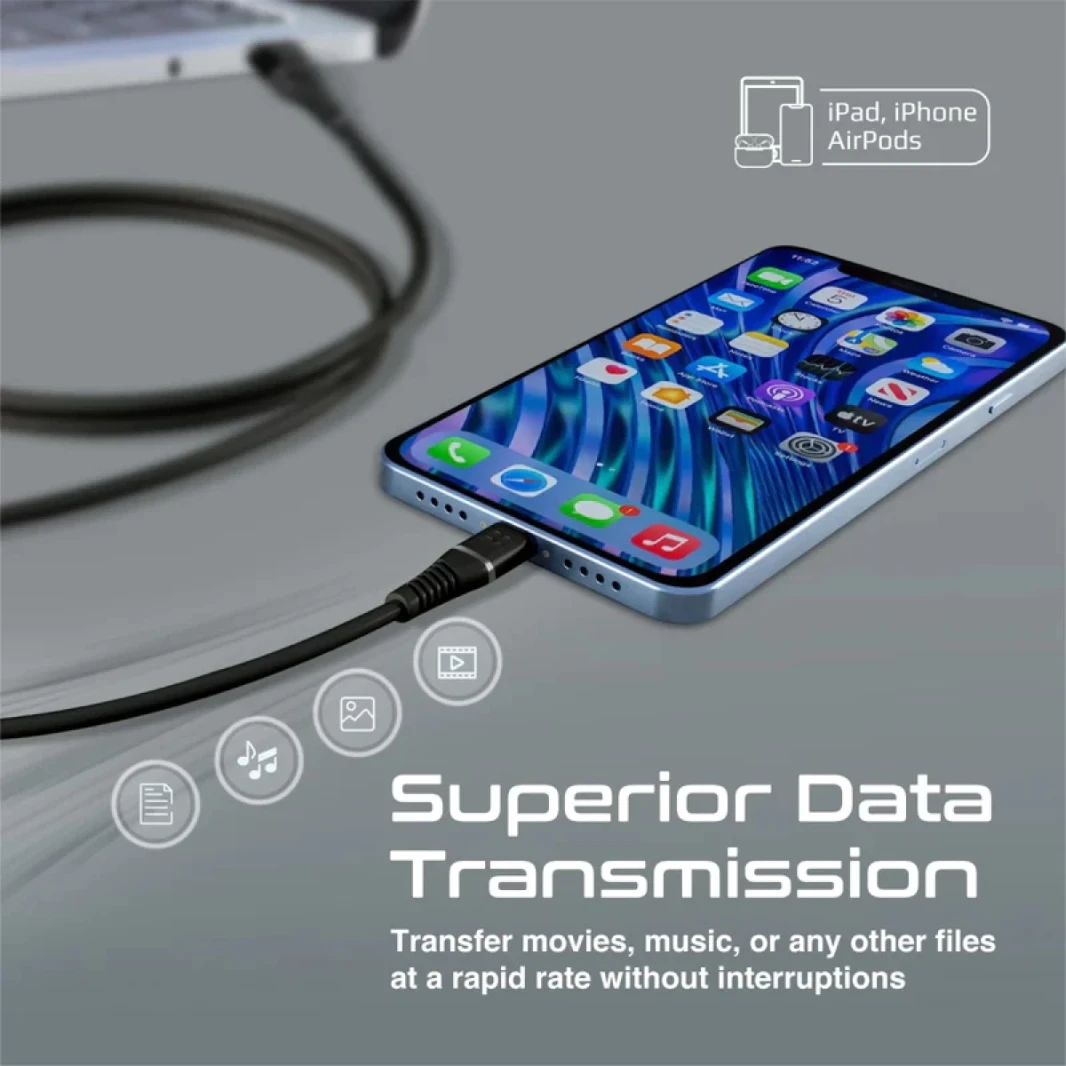 PROMATE USB-A إلى Cable Lightning High Tensile 2.4A Super-Fast USB-A إلى شاحن البرق 120 سم مضاد للتشتل-أبيض