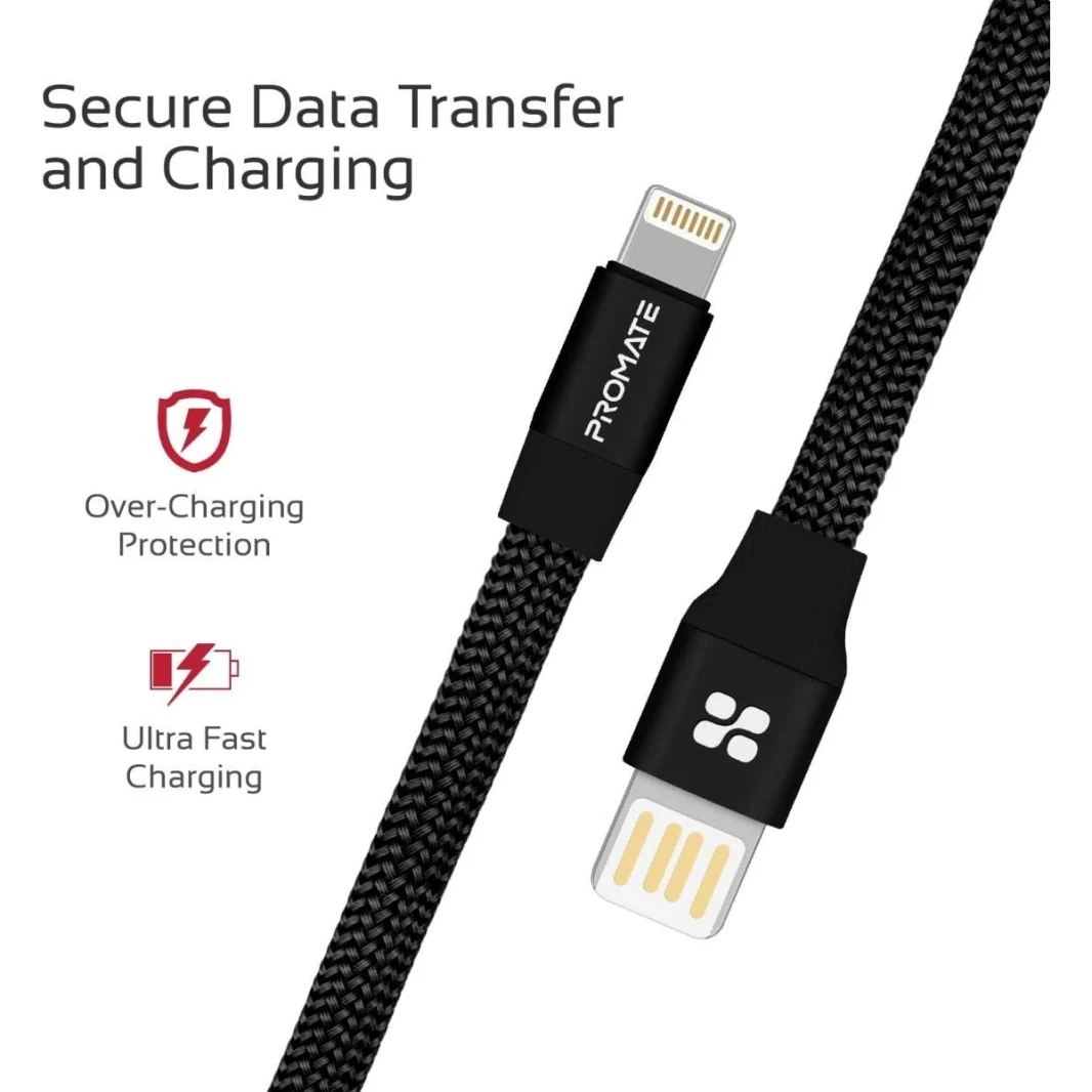 Coiline-I Promate-Auto-toling Lightning Cable Aluminium Aluminy Aluminium rolling Auto-Rolling USB-A إلى الإضاءة 2A الشحن السريع ومزامنة 1.2 متر سلك
