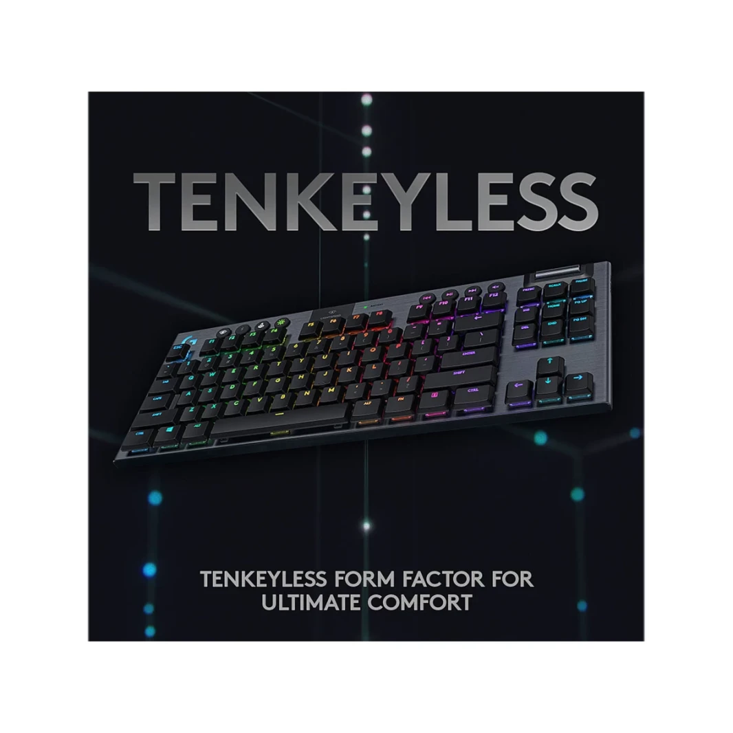 Logitech G915 Tenkeyless Lightspeed Wireless & Bluetooth RGB Mechanical Low Profile Switch Options Lightsync RGB Tactile - Black