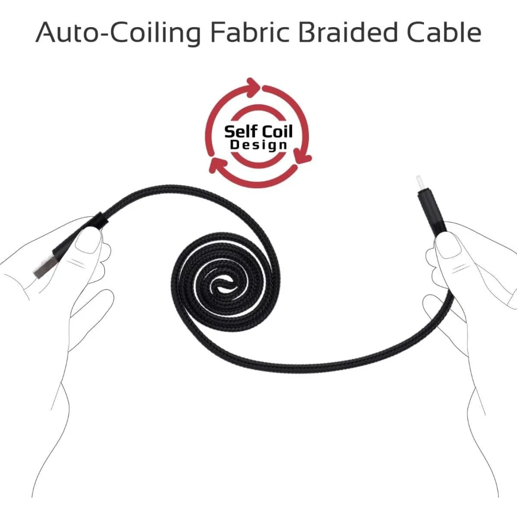 Coiline-I Promate-Auto-toling Lightning Cable Aluminium Aluminy Aluminium rolling Auto-Rolling USB-A إلى الإضاءة 2A الشحن السريع ومزامنة 1.2 متر سلك
