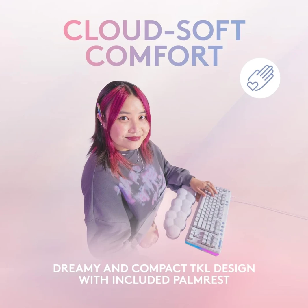 Logitech G713 TKL Wired Mechanical LIGHTSYNC RGB Lighting Linear Switches (GX Red) & Keyboard Palm Rest PC and Mac Compatible - White Mist