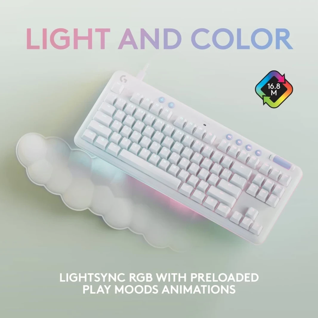 Logitech G713 TKL Wired Mechanical LIGHTSYNC RGB Lighting Linear Switches (GX Red) & Keyboard Palm Rest PC and Mac Compatible - White Mist