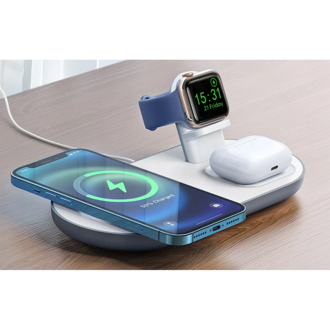 McDodo CH -7062 3 in1 / 15W Magsafe TWS سماعات / ساعة شحن الهاتف ووحدة شحن الهاتف - أبيض