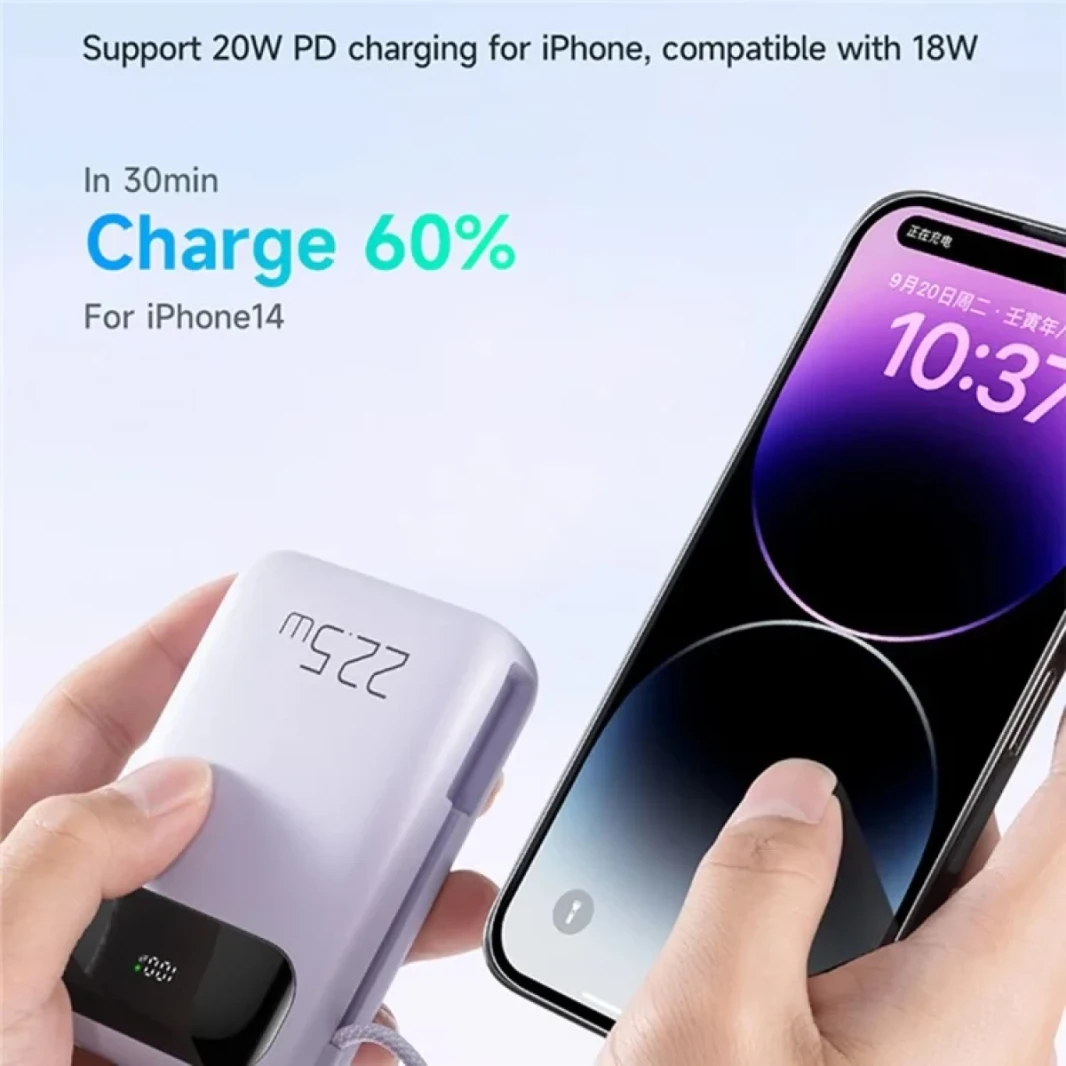 McDodo MC -325 PD 22.5W بنك الطاقة مع كابل IP ، 10000 مللي أمبير في الساعة حزمة بطارية الهاتف المحمولة - أسود