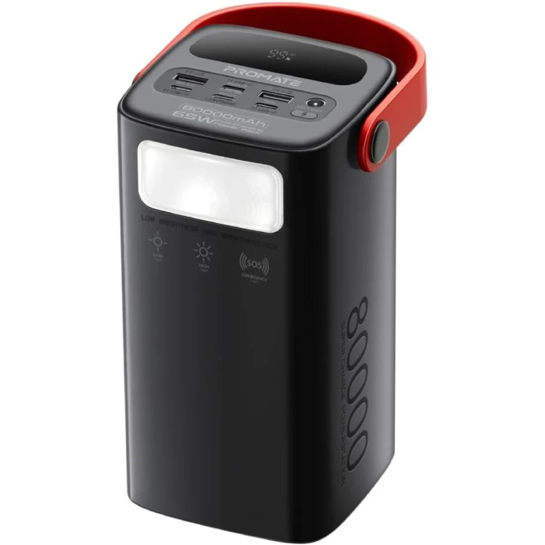 PROMATE POWERMINE-80 80000MAH شاحن بطارية عالي السعة 65W في/خارج توصيل الطاقة USB-C 15W OSB-C PORT 22.5W QC 3.0 PORT 15W USB PORT