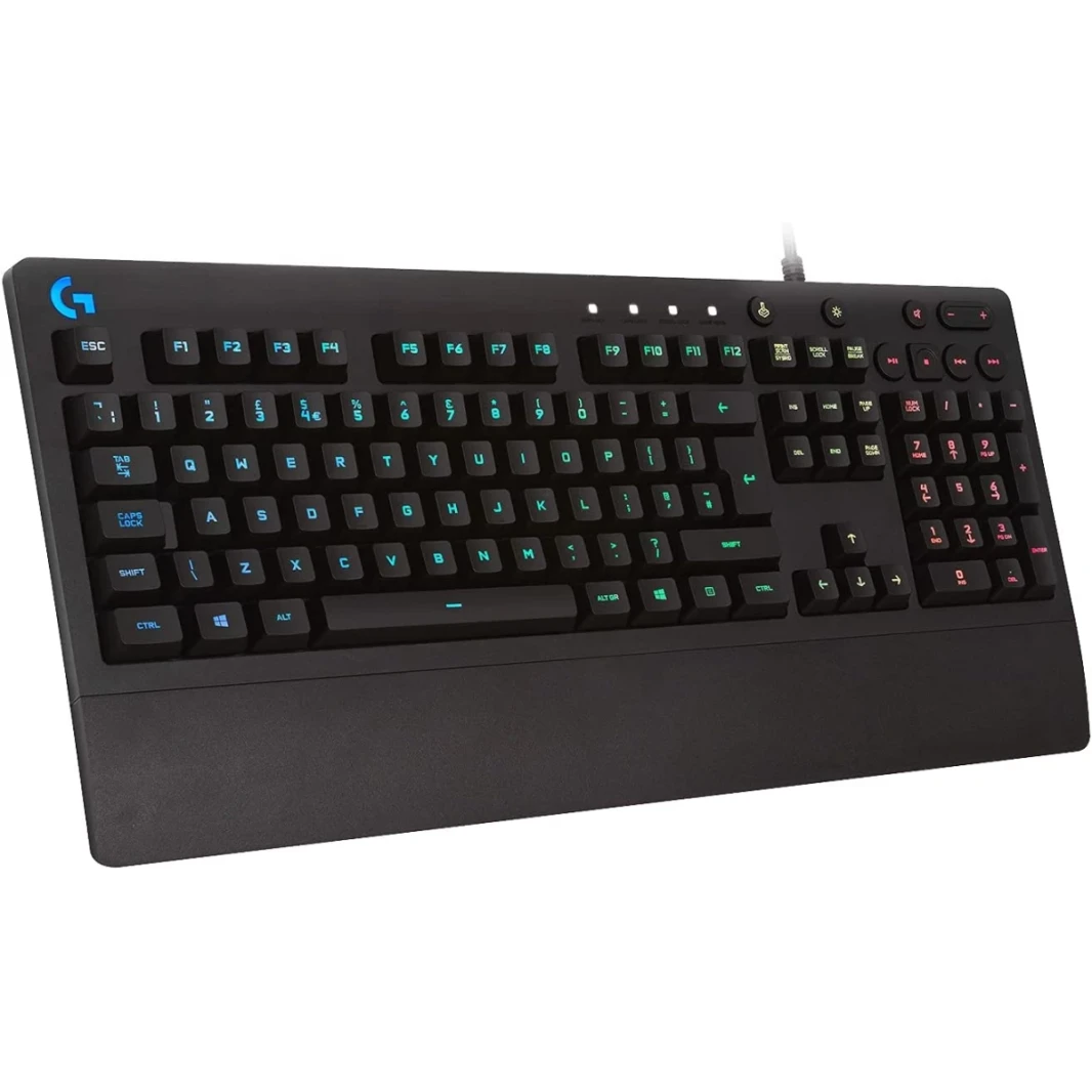 Logitech G213 Wired Media Media Controls 16.8 مليون ألوان إضاءة مفاتيح خلفية مقاومة للانسكاب ومتينة - أسود