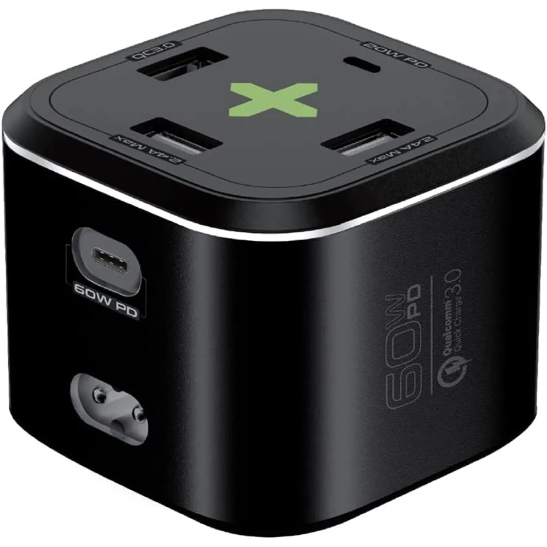 Promate PowerCube-PD80 USB-C Station Multi-Port 60W/20W Dual USB-C 2.4A Dual USB & Quick Charge 3.0 Ports