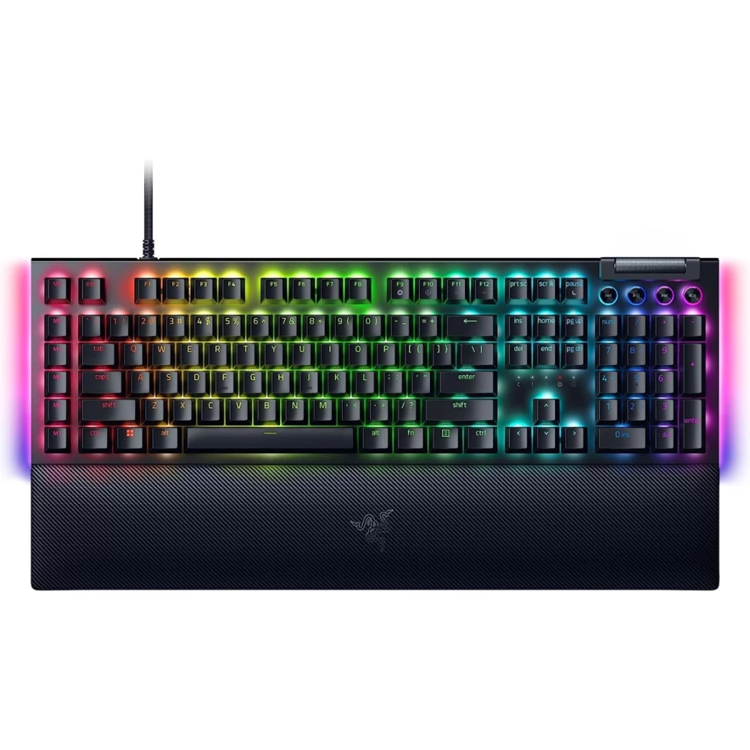 Razer Blackwidow V4 Mechanical 6 مفاتيح ماكرو مخصصة معصم مغناطيسي راحة DoubleShot ABS مفاتيح صفراء - أسود