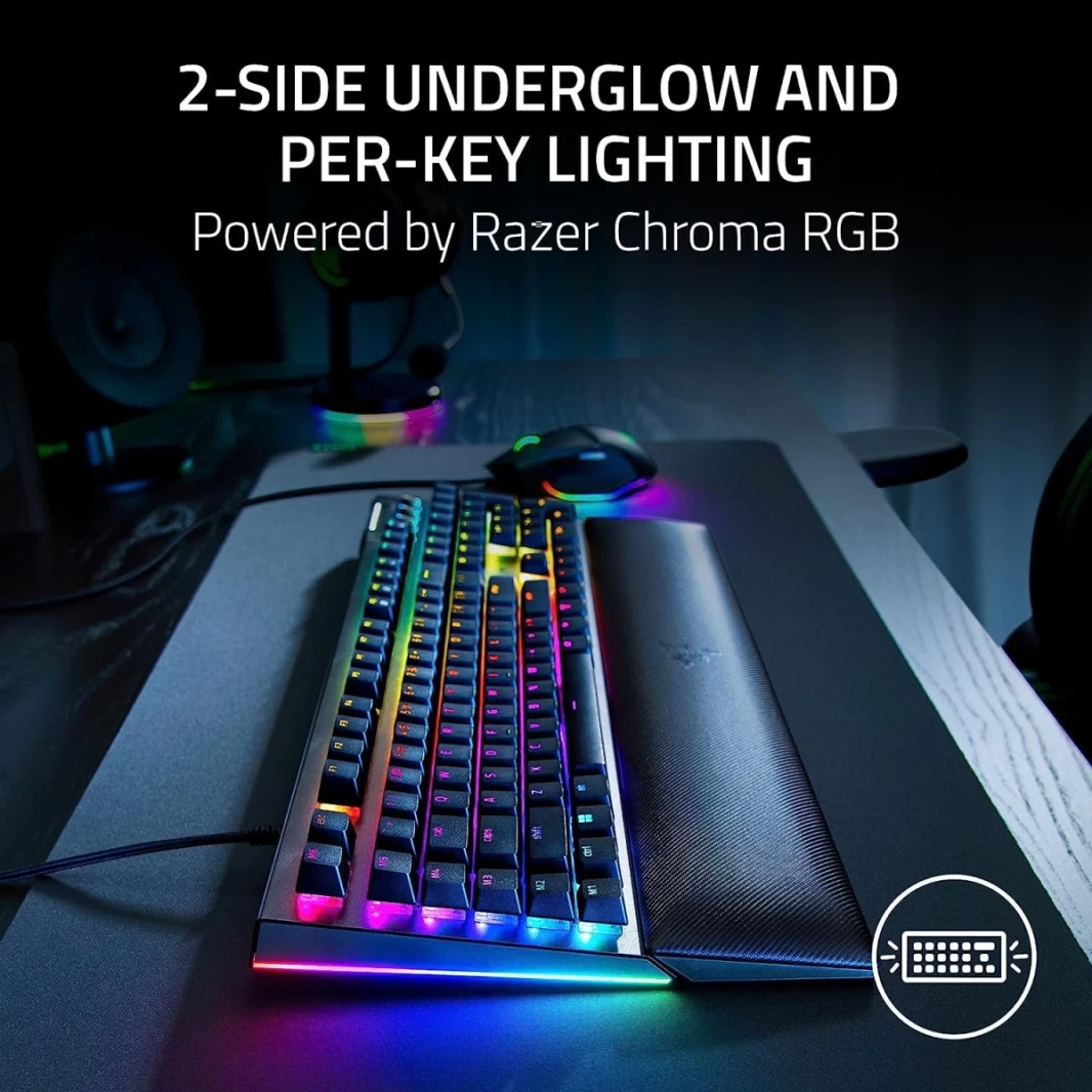 Razer Blackwidow V4 Mechanical 6 مفاتيح ماكرو مخصصة معصم مغناطيسي راحة DoubleShot ABS مفاتيح صفراء - أسود