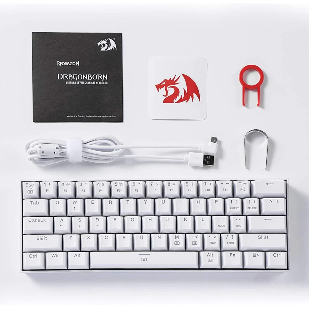 Redragon K630 Dragonborn 60 ٪ لوحة مفاتيح ألعاب RGB سلكية ، 61 مفتاح مفاتيح ميكانيكية مضغوطة مع مفتاح أحمر خطي ، دعم برامج التشغيل ، أبيض