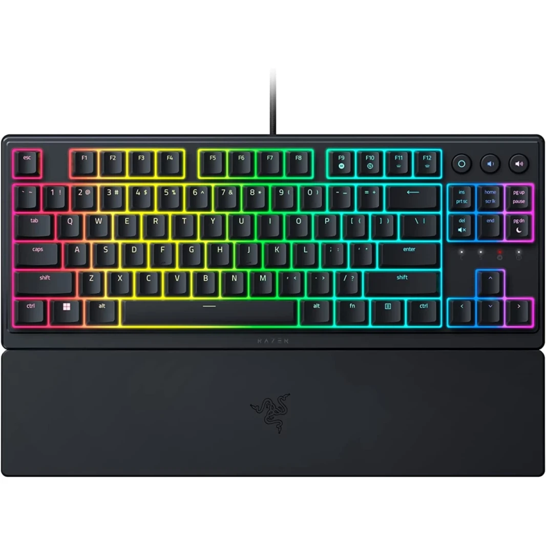 Razer Ornata V3 TKL مفاتيح منخفضة البرودة مفاتيح Mecha-Memmbrane مفاتيح أسطوانات أسطوانة خلفية 8-Zone RGB الإضاءة المقاومة مع WREST WREST