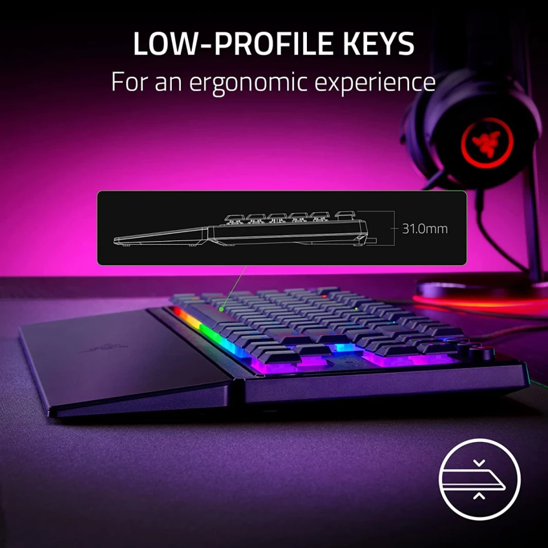 Razer Ornata V3 TKL مفاتيح منخفضة البرودة مفاتيح Mecha-Memmbrane مفاتيح أسطوانات أسطوانة خلفية 8-Zone RGB الإضاءة المقاومة مع WREST WREST