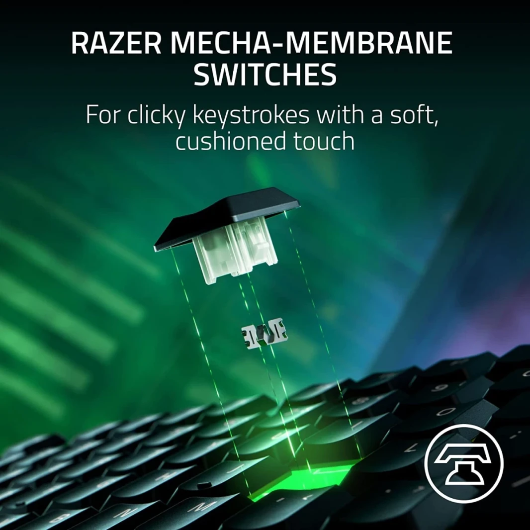 Razer Ornata V3 TKL مفاتيح منخفضة البرودة مفاتيح Mecha-Memmbrane مفاتيح أسطوانات أسطوانة خلفية 8-Zone RGB الإضاءة المقاومة مع WREST WREST