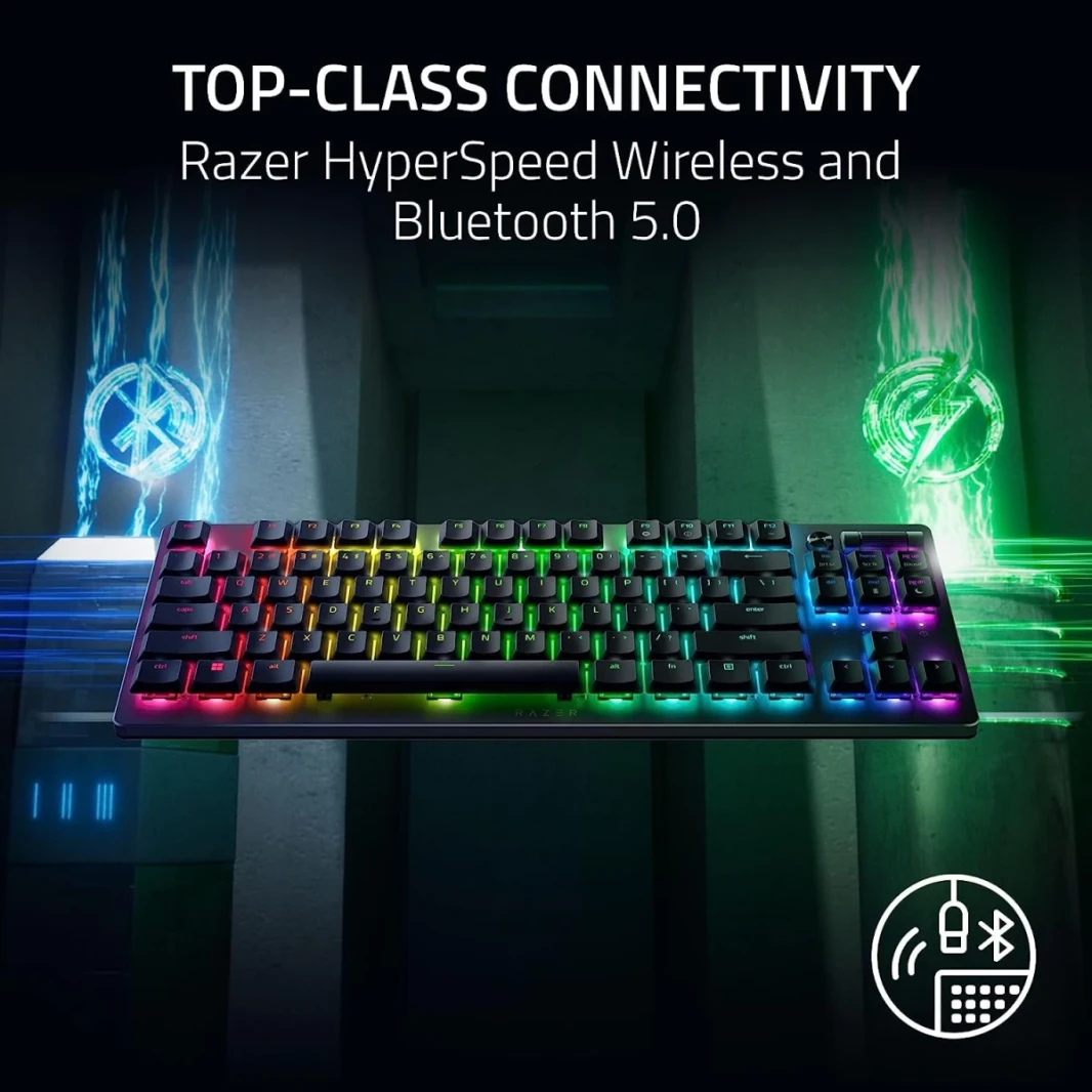 Razer Deathstalker V2 Pro TKL Wireless & Bluetooth المفاتيح البصرية منخفضة البروفينية Hyperspeed 50 HR مفاتيح مغلفة متين للغاية-أحمر خطي