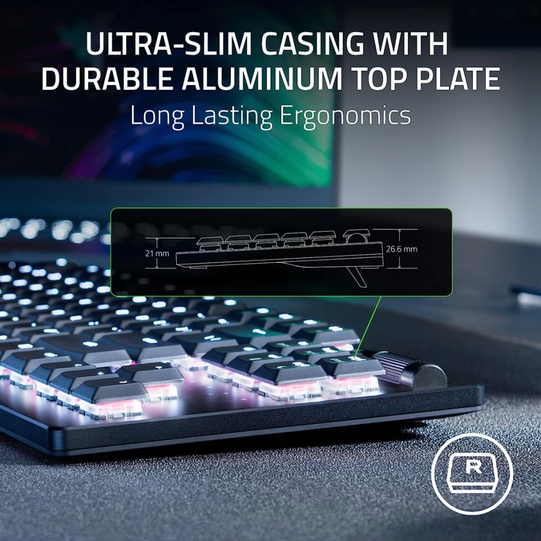 Razer Deathstalker V2 Pro TKL Wireless & Bluetooth المفاتيح البصرية منخفضة البروفينية Hyperspeed 50 HR مفاتيح مغلفة متين للغاية-أحمر خطي