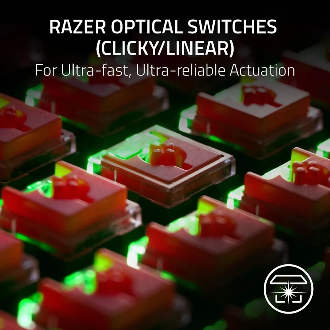 Razer DeathStalker V2 Low-Profile Optical Switches Durable Keycaps & Aluminum Top Plate w/ Roller & Media Button - Linear Red