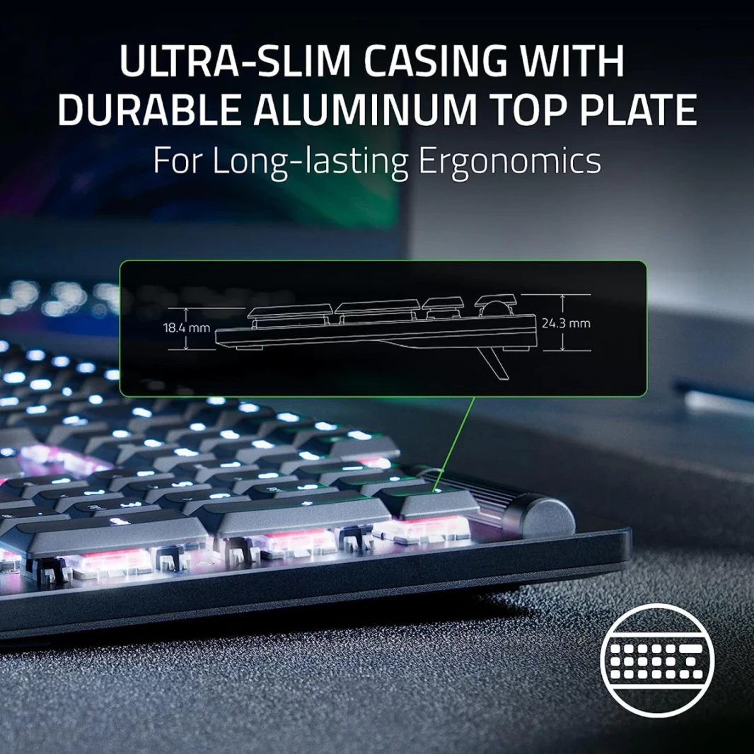 Razer DeathStalker V2 Low-Profile Optical Switches Durable Keycaps & Aluminum Top Plate w/ Roller & Media Button - Linear Red