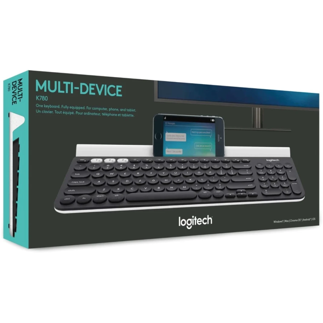 Logitech K780 Bluetooth متعدد الأجهزة لهاتف الكمبيوتر والكمبيوتر اللوحي التحكم عبر الحاسوب متوافق-اللغة الإنجليزية