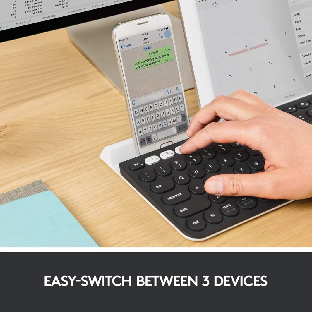 Logitech K780 Bluetooth متعدد الأجهزة لهاتف الكمبيوتر والكمبيوتر اللوحي التحكم عبر الحاسوب متوافق-اللغة الإنجليزية