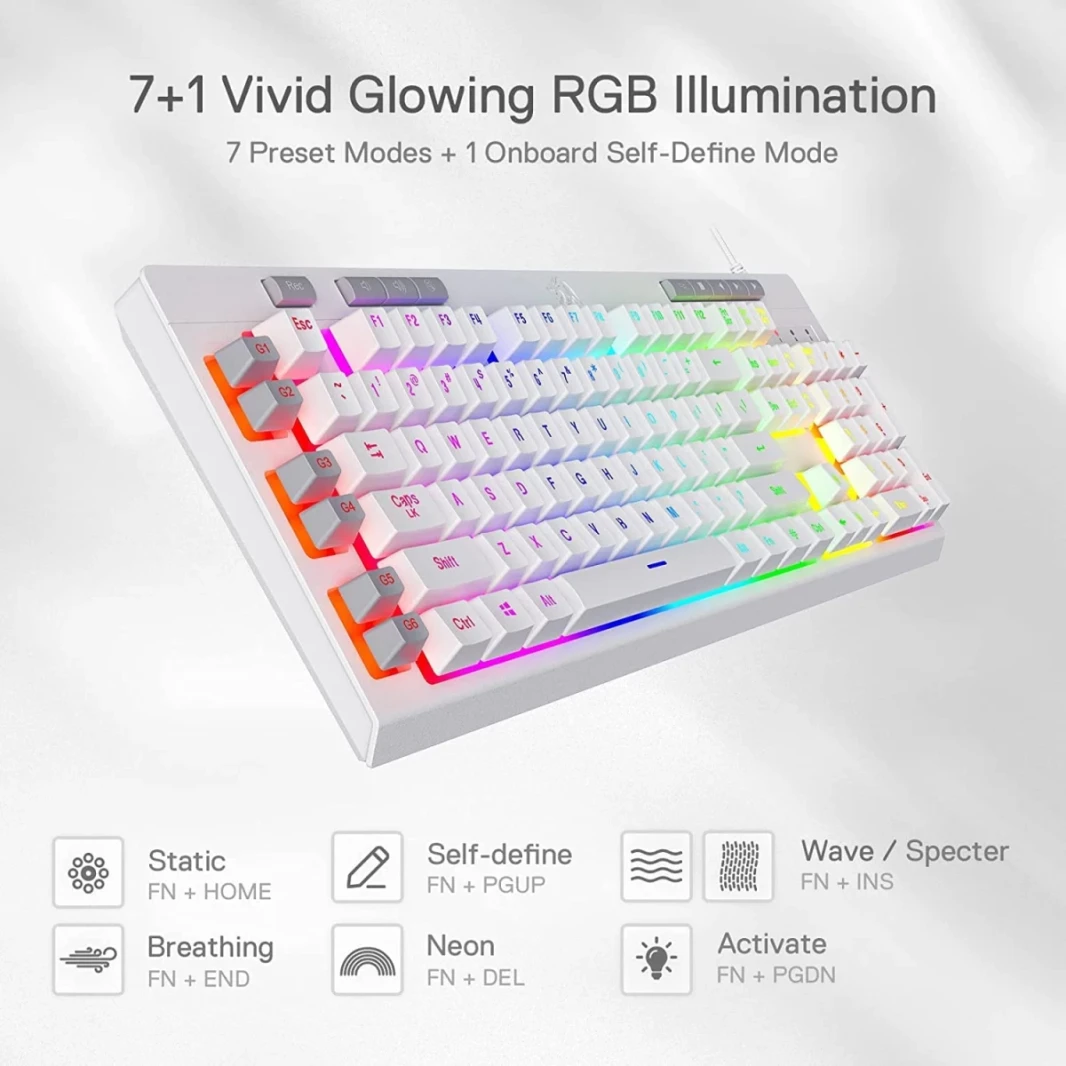 Redragon K512 Shiva RGB مفاتيح Multimedia MultiMeDia 6 مفاتيح ماكرو مدمجة - أبيض