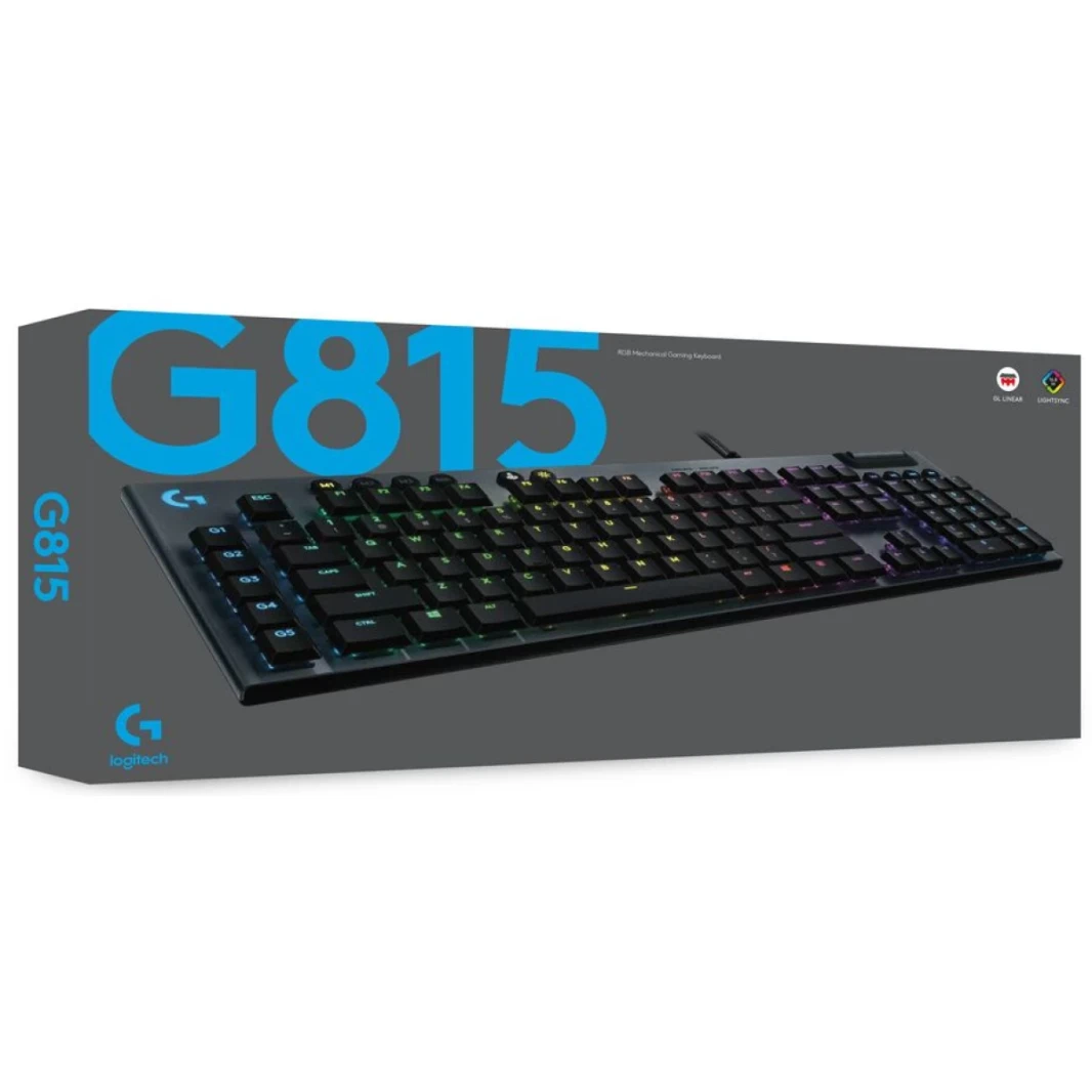 Logitech G815 Lightsync RGB Low -Profile GL Mechanical Mechanical Mechanical Mechanical ، تخطيط اللغة الإنجليزية الأمريكية - أسود