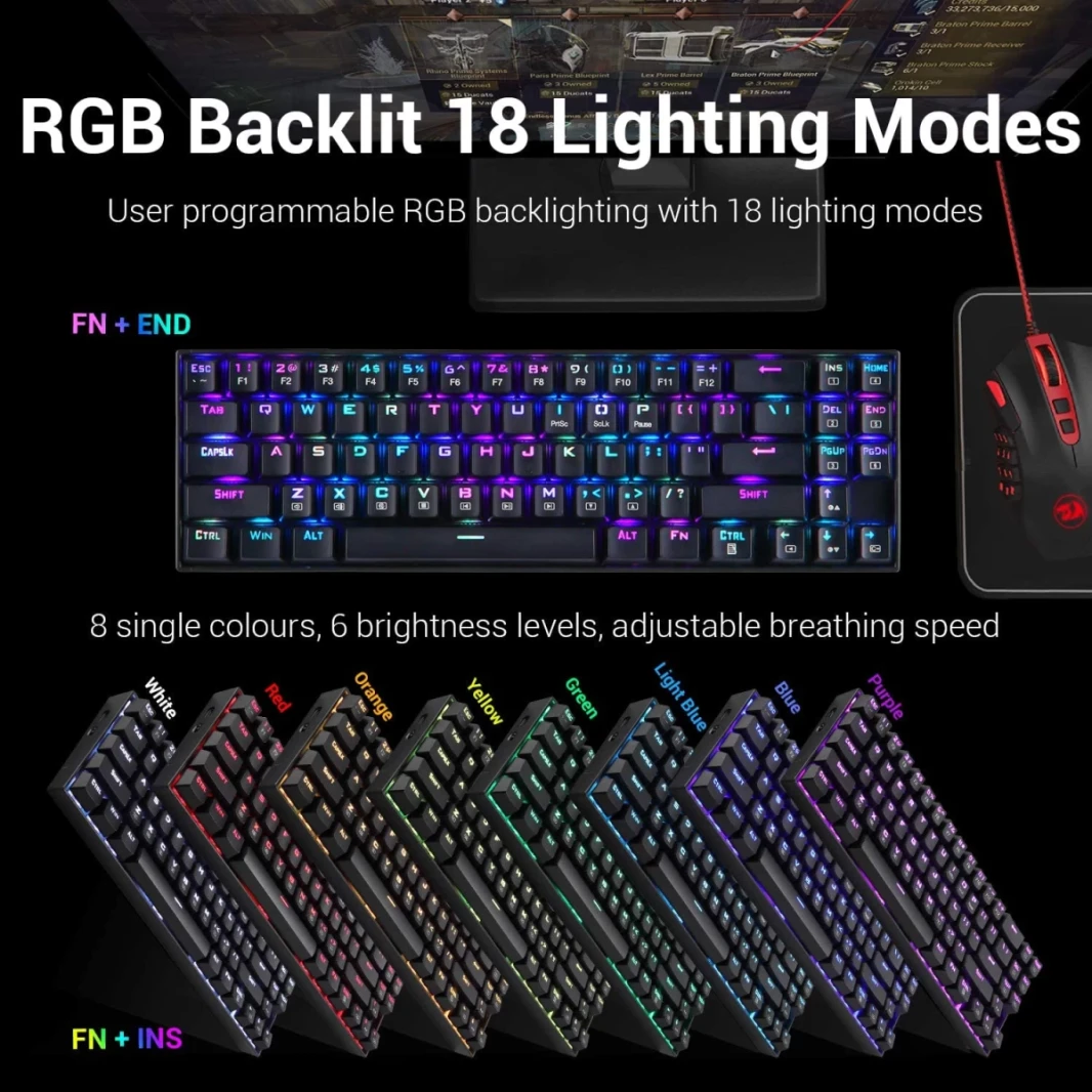 Redragon K599 -KRS Wire & Wireless 60 ٪ Compact 70 Key Tenkeyless RGB Computer - Red Switch