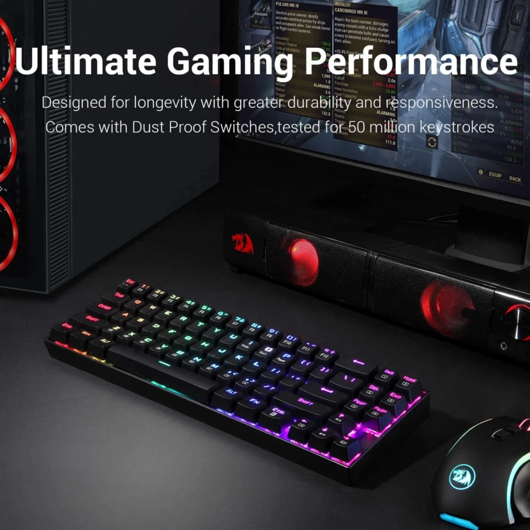 Redragon K599 -KRS Wire & Wireless 60 ٪ Compact 70 Key Tenkeyless RGB Computer - Red Switch