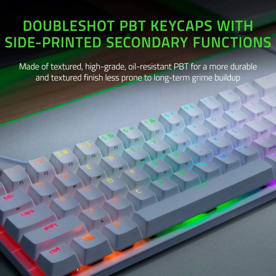 Razer Huntsman Mini 60 ٪ Clicky Optical-Mechanical Switches Doubleshot PBT Keycaps Cable Cable USB-C (Red Switch)-Mercury