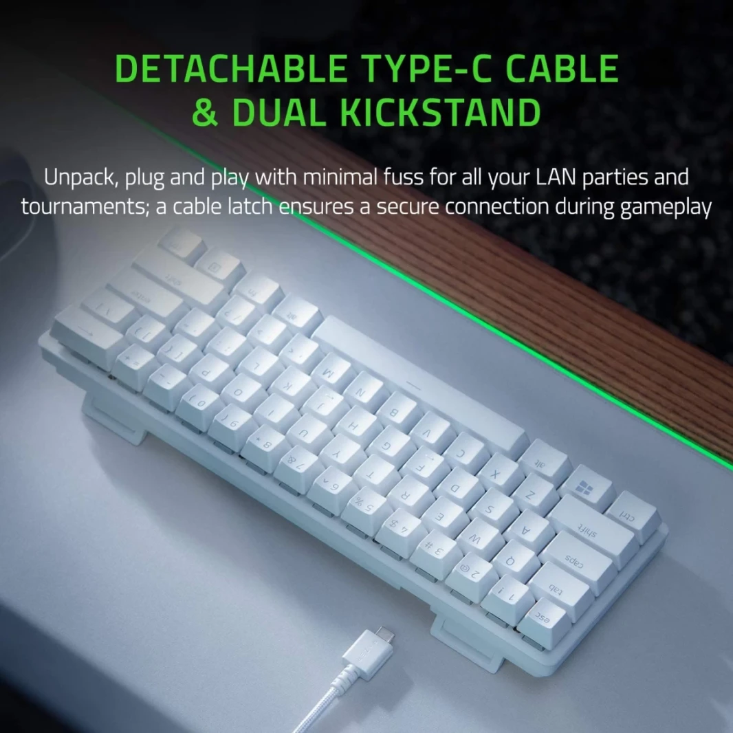 Razer Huntsman Mini 60 ٪ Clicky Optical-Mechanical Switches Doubleshot PBT Keycaps Cable Cable USB-C (Red Switch)-Mercury