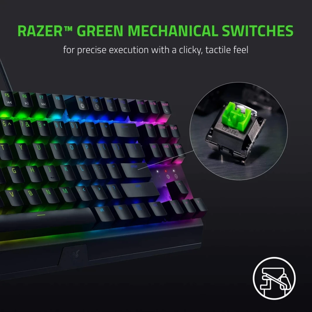 Razer Blackwidow V3 Tenkeyless TKL Mechanical Gaming Keyboard: مفاتيح ميكانيكية خضراء - عن طريق اللمس والنقر - CHROMA RGB الإضاءة - عامل شكل مضغوط - وحدات ماكرو قابلة للبرمجة