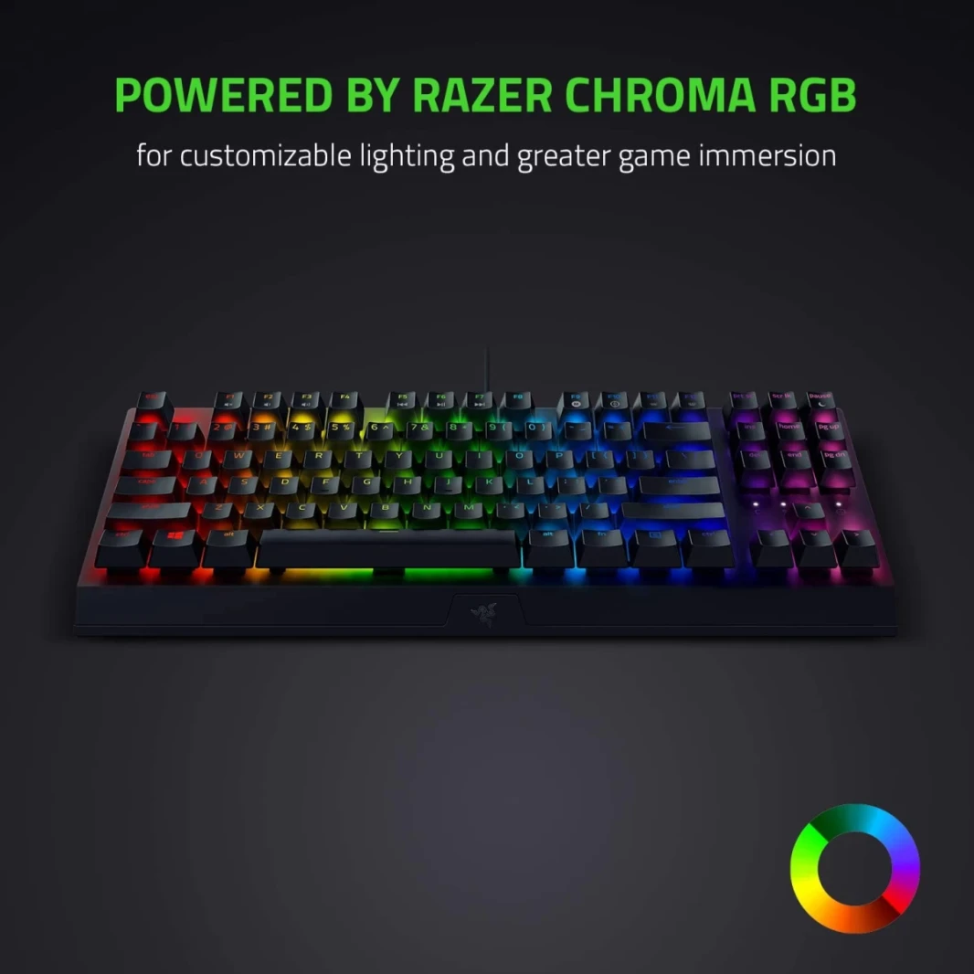 Razer Blackwidow V3 Tenkeyless TKL Mechanical Gaming Keyboard: مفاتيح ميكانيكية خضراء - عن طريق اللمس والنقر - CHROMA RGB الإضاءة - عامل شكل مضغوط - وحدات ماكرو قابلة للبرمجة