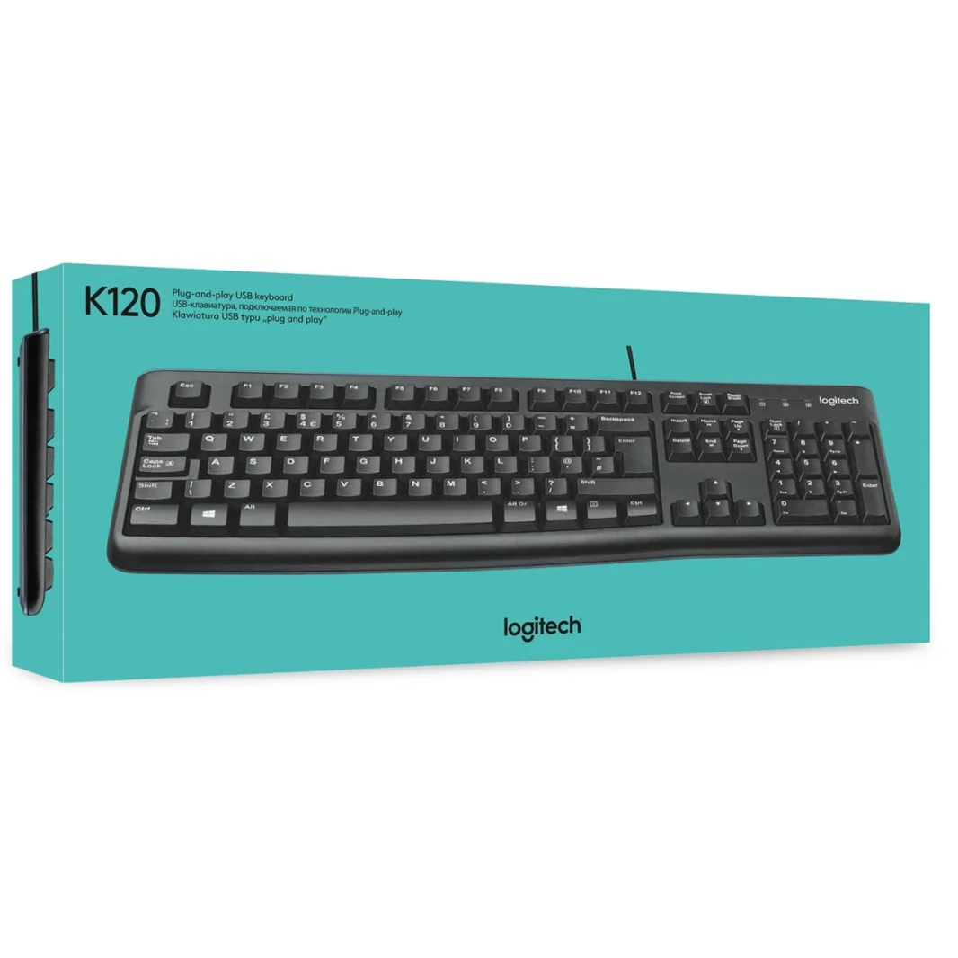 Logitech K120 Wired Keyboard for Windows, Plug and Play, Full-Size, Spill-Resistant, Curved Space Bar, Compatible with PC, Laptop - Black