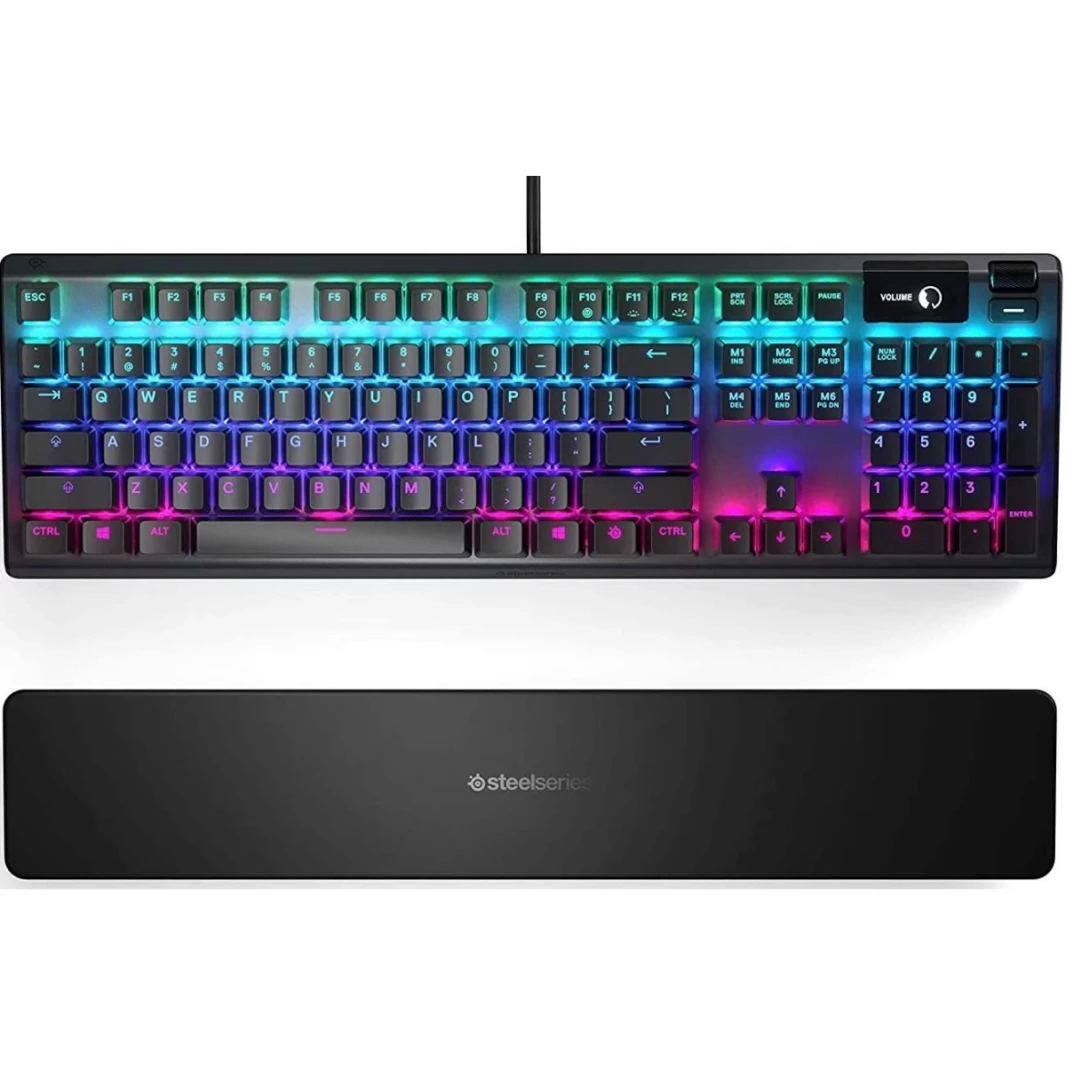 steelseries USB Apex 5 لوحة مفاتيح ألعاب ميكانيكية هجينة-إضاءة RGB لكل مفتاح-إطار سبيكة الألومنيوم من طائرة-شاشة OLED الذكية (مفتاح هجين أزرق)