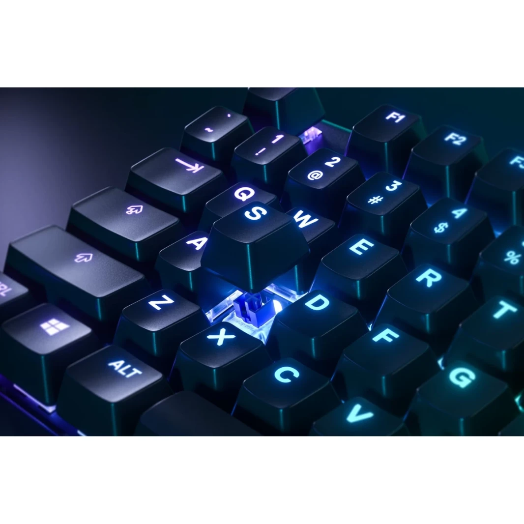 steelseries USB Apex 5 لوحة مفاتيح ألعاب ميكانيكية هجينة-إضاءة RGB لكل مفتاح-إطار سبيكة الألومنيوم من طائرة-شاشة OLED الذكية (مفتاح هجين أزرق)
