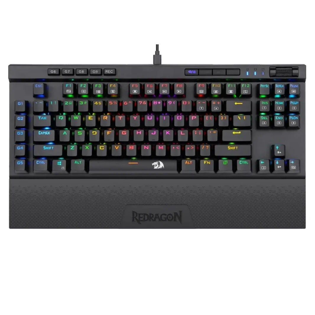 Redragon K587 Pro TKL RGB 3-mode اللاسلكي الميكانيكية 87 مفاتيح مفاتيح ألعاب ، 9 مفاتيح ماكرو مخصصة ، التحكم في الوسائط مع الراحة المعصم القابلة للفصل ، مفاتيح حمراء خطية ساخنة.
