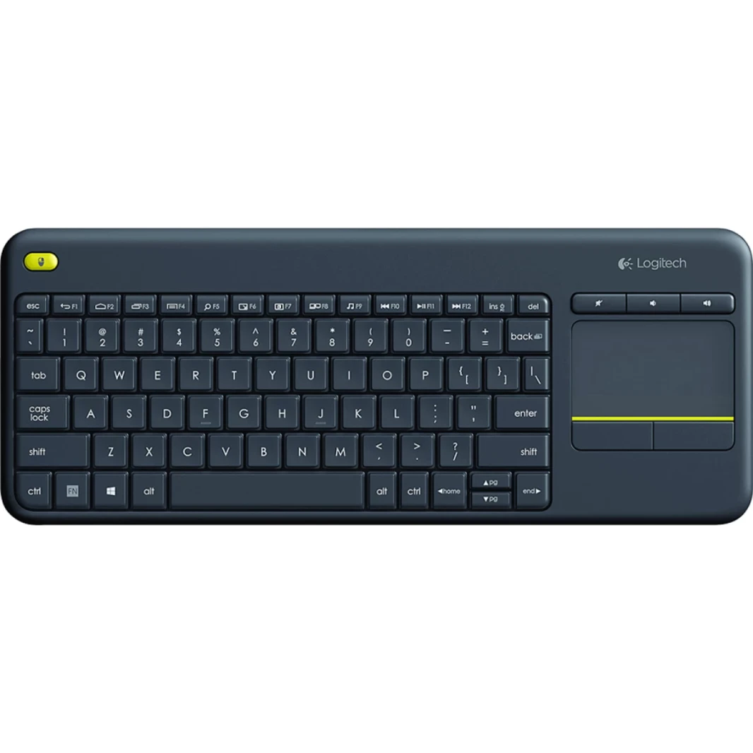 Logitech K400 Plus Wireless Touch مع لوحة مفاتيح HTPC المدمجة في وسائل اللمس المدمجة للتلفزيون المتصاعد على الكمبيوتر الشخصي ، و Windows ، Android ، OS Chrome ، الكمبيوتر المحمول ، الكمبيوتر اللوحي-Black