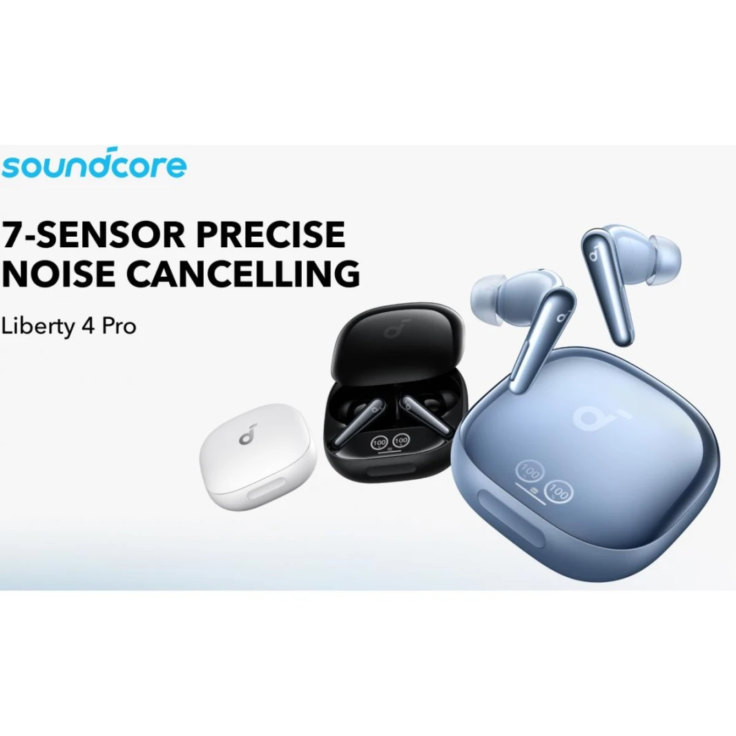 Soundcore Liberty 4 Pro by Anker, Noise Cancelling Wireless Earbuds, 7-Sensor and Real-Time Adaptive Noise Cancelling, Faster Charging, Studio-Level Hi-Fi Music, Clear Calls 6 Mics and AI - 18 Month Warranty