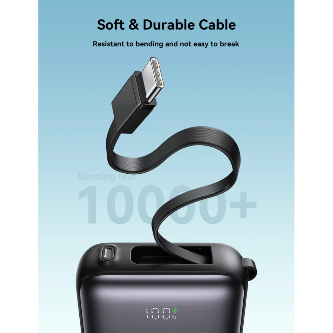 JOYROOM JR-PBF27 10000mAh Mini Power Bank 22.5W Fast Charging with Built-In Type-C & Lightning Dual Cables - 18 Month Warranty