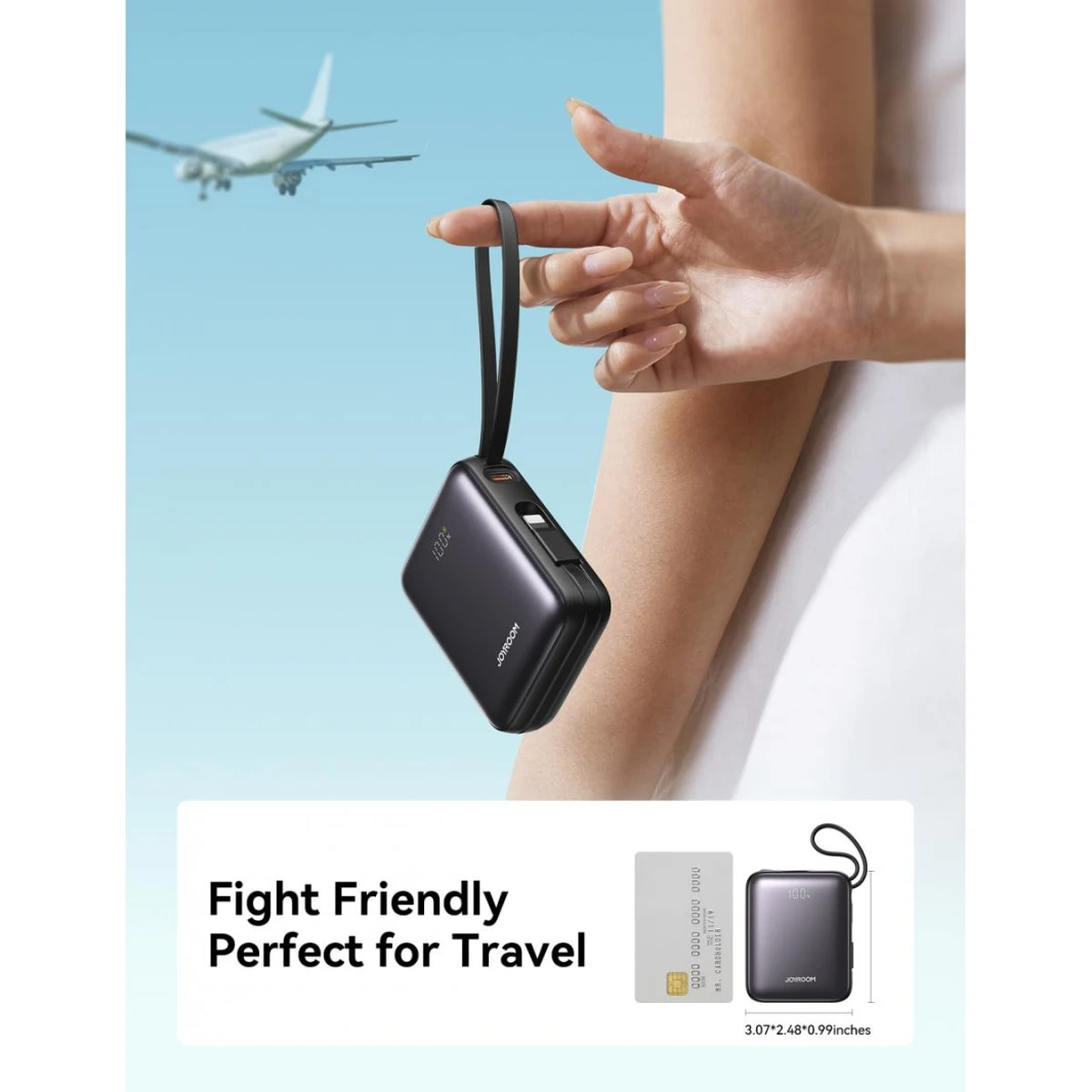 JOYROOM JR-PBF27 10000mAh Mini Power Bank 22.5W Fast Charging with Built-In Type-C & Lightning Dual Cables - 18 Month Warranty
