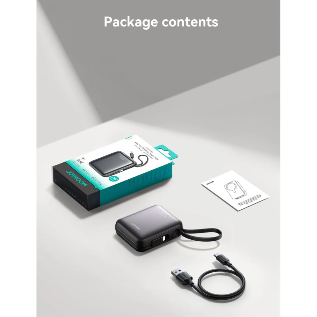 JOYROOM JR-PBF27 10000mAh Mini Power Bank 22.5W Fast Charging with Built-In Type-C & Lightning Dual Cables - 18 Month Warranty