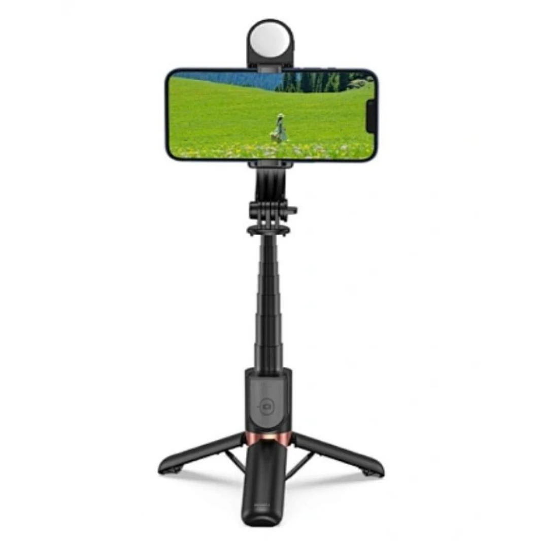 WiWU mini portable selfie stick with remote control wireless bleutooth Selfie stick for photo SE011 with beauty Light - 18 Month Warranty