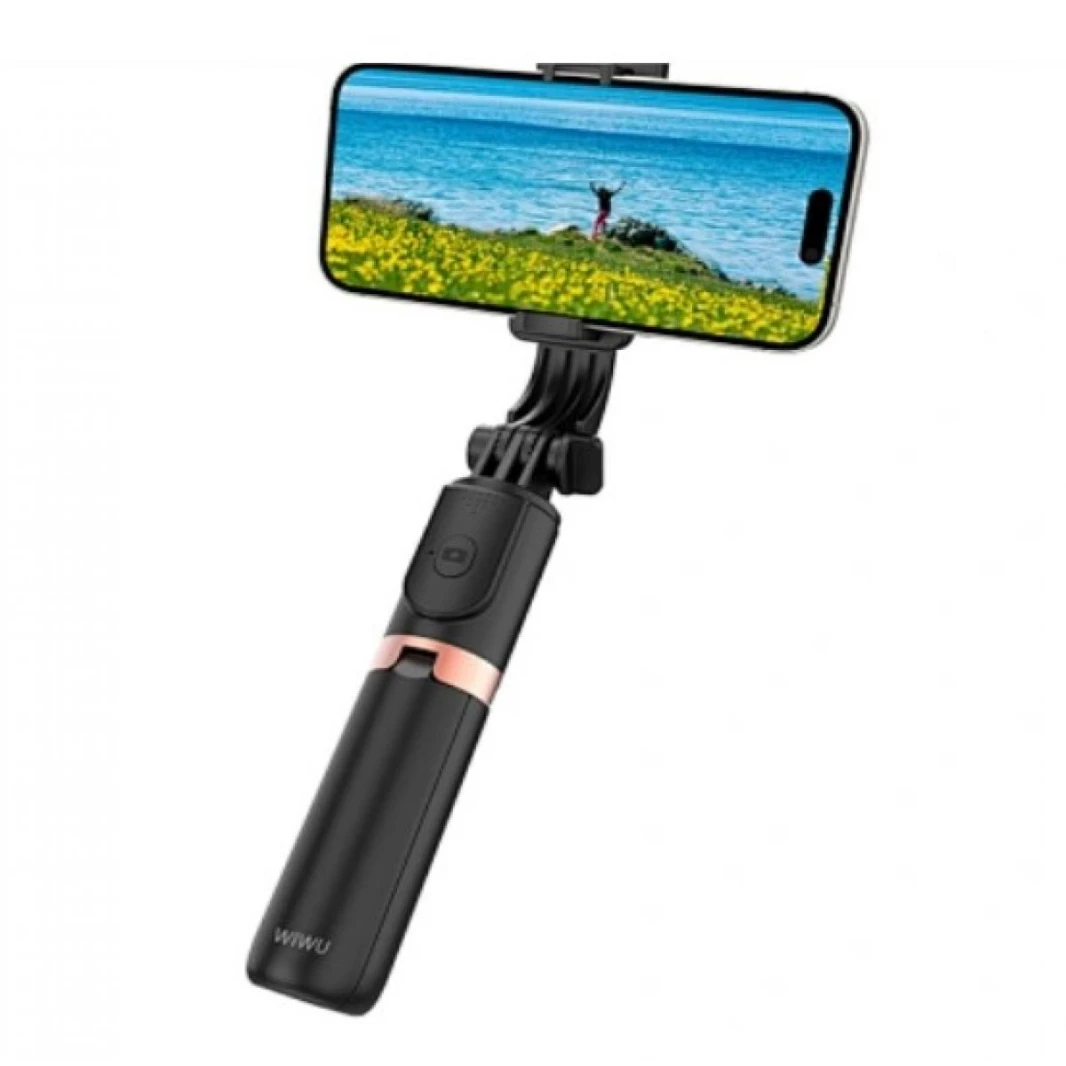 WiWU mini portable selfie stick with remote control wireless bleutooth Selfie stick for photo SE011 with beauty Light - 18 Month Warranty