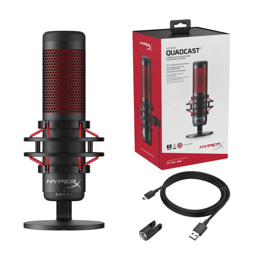HYPERX  Quadcast RGB Gaming Microphone Anti-Vibration Shock Mount, Four Selectable Polar Patterns, Convenient Gain Control Adjustment  - Black | 1 Year Warranty